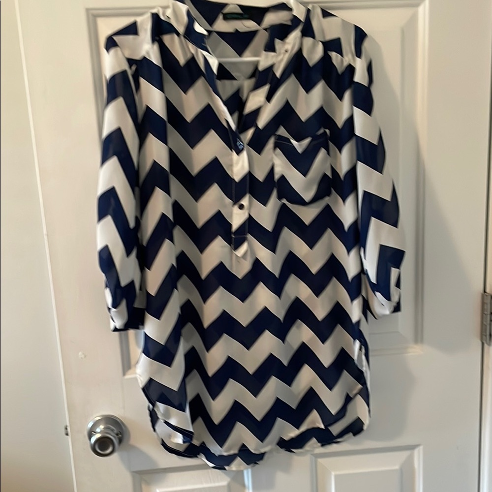 Cals Navy and White Chevron Blouse